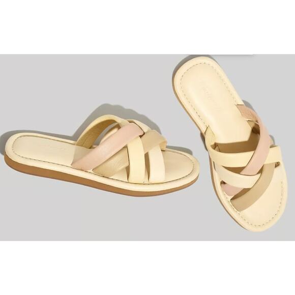 Madewell The Leeandra Neutral Leather Slide Flat Sandals Size 9 - Picture 7 of 7